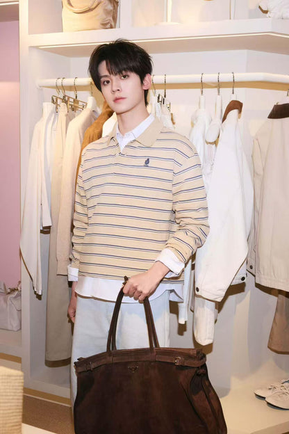 2026 New Model Triangle Brand Logo Striped Long-Sleeved Polo Shirt (CC993-A70)