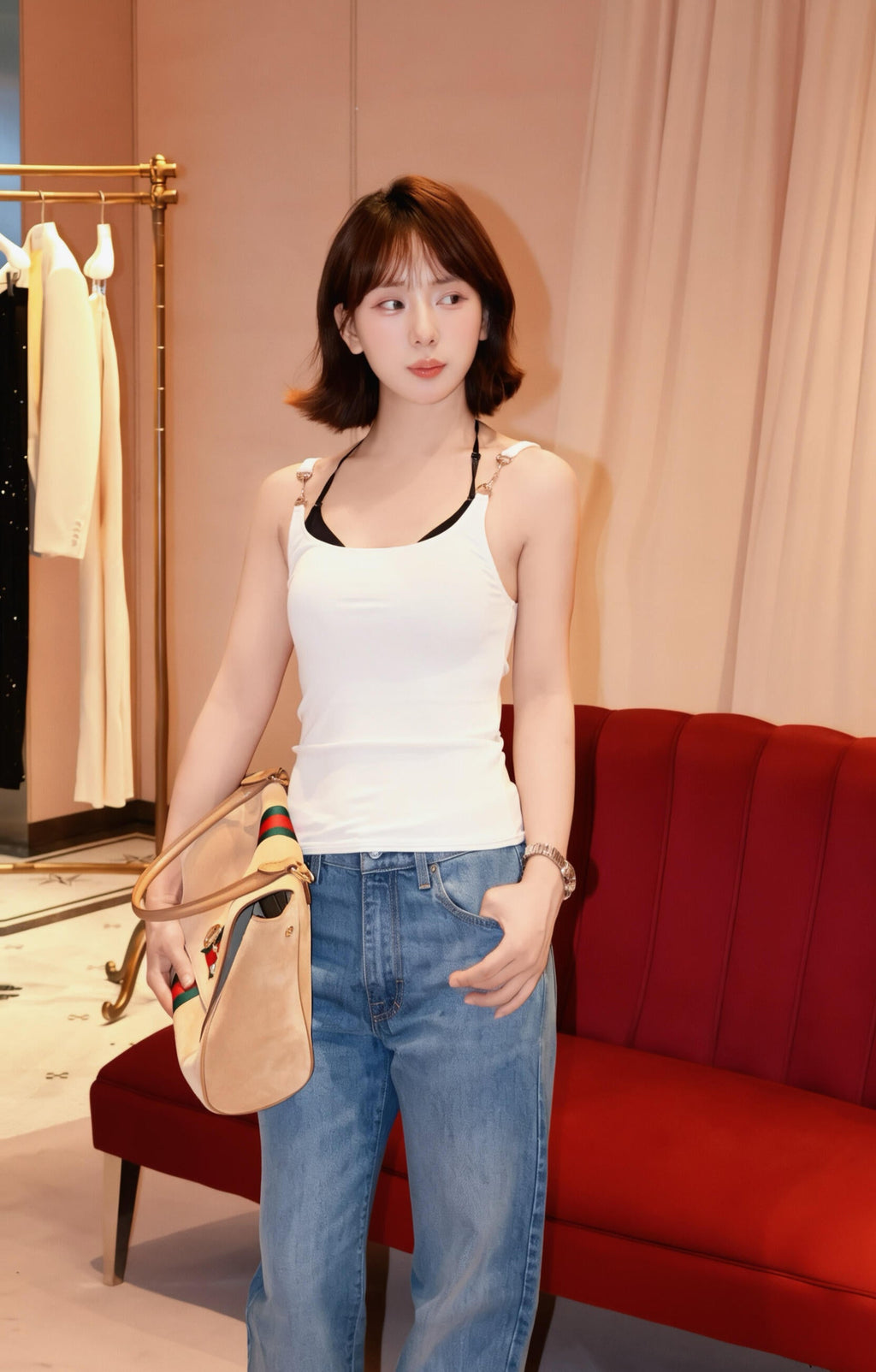 2026 Women's GU Shoulder Strap Blouse (DD141)