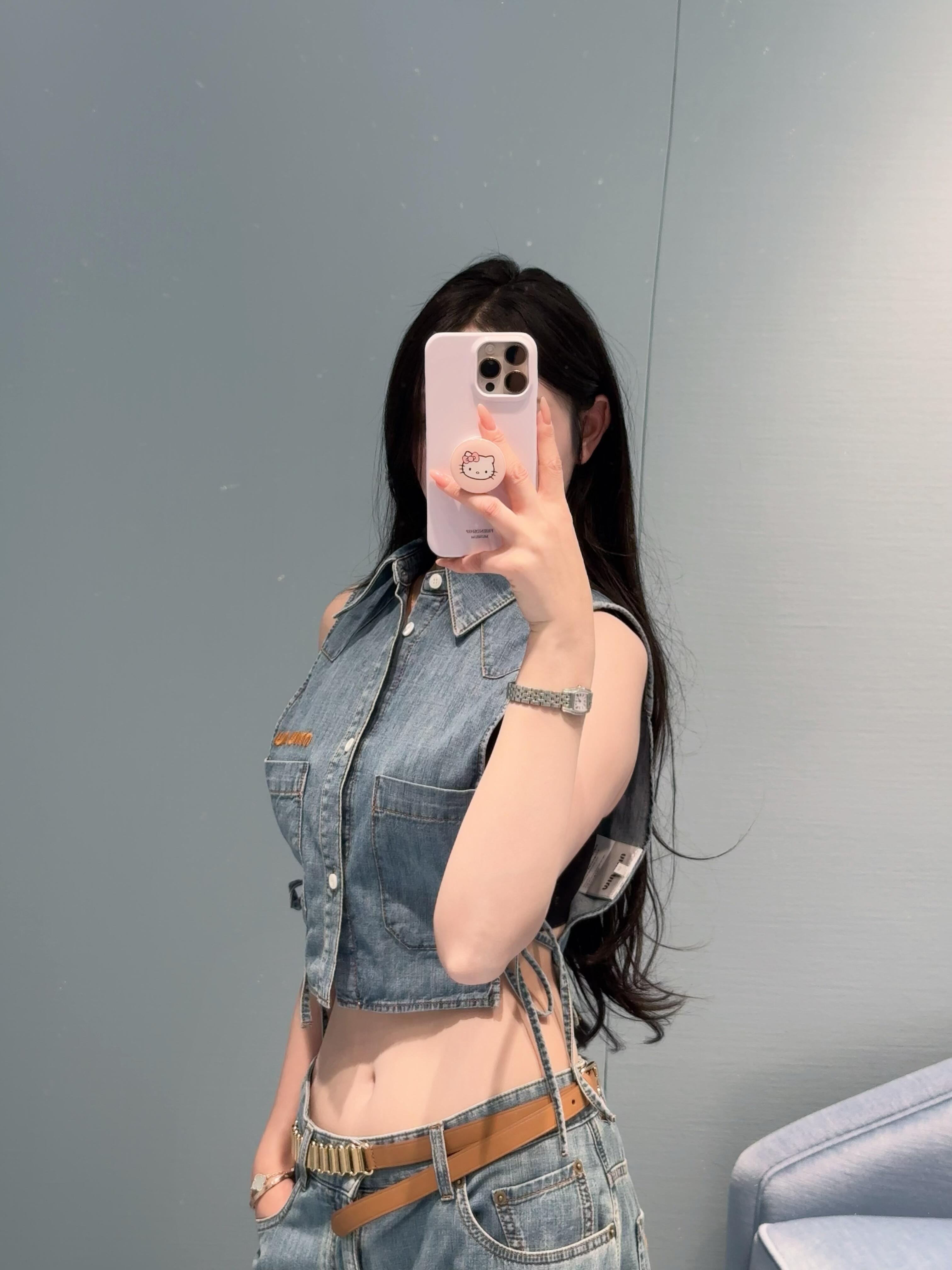 2026 Women's MM Logo Belted Denim Jacket (EE434)