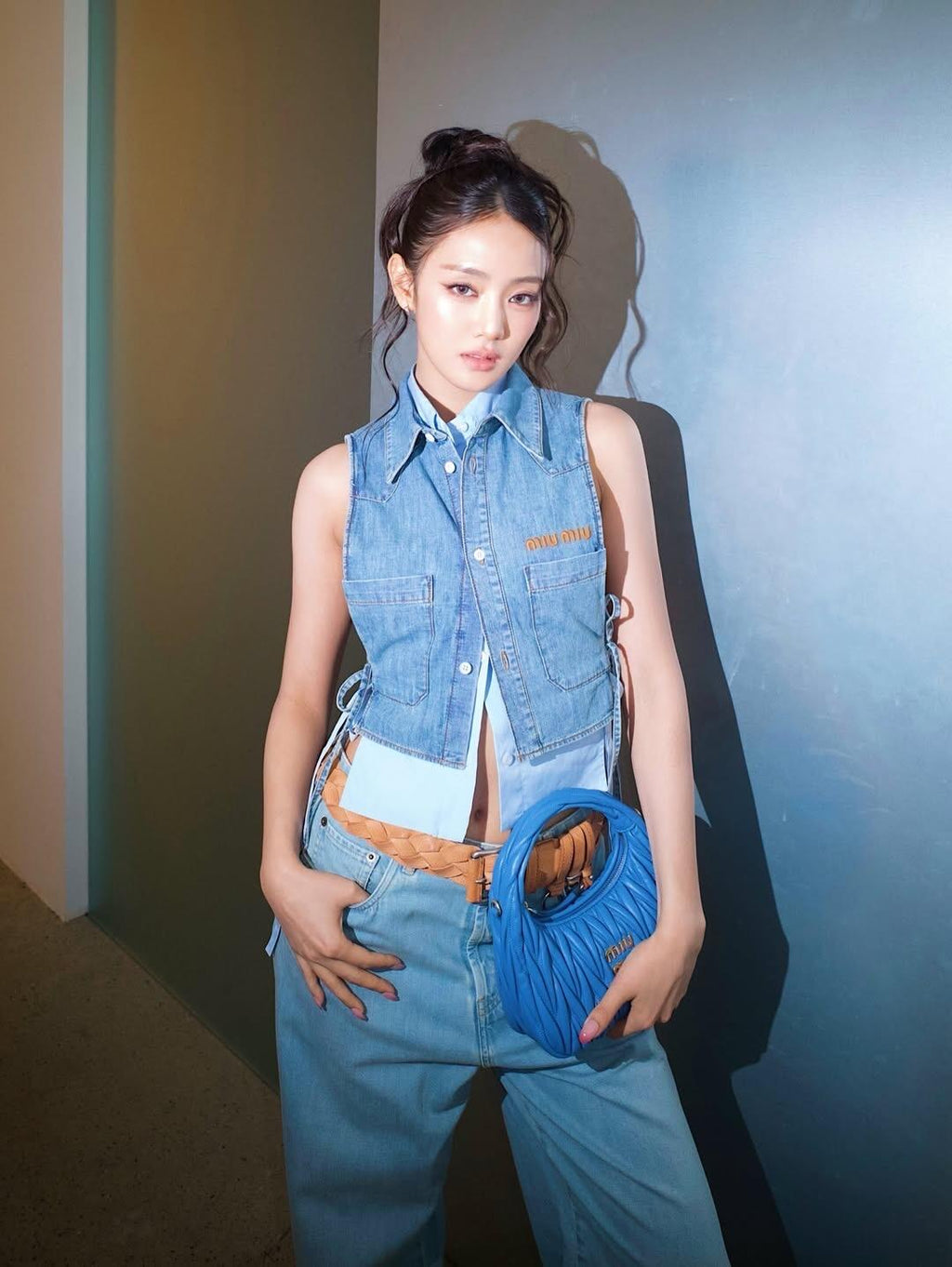 2026 Women's MM Logo Belted Denim Jacket (EE434)