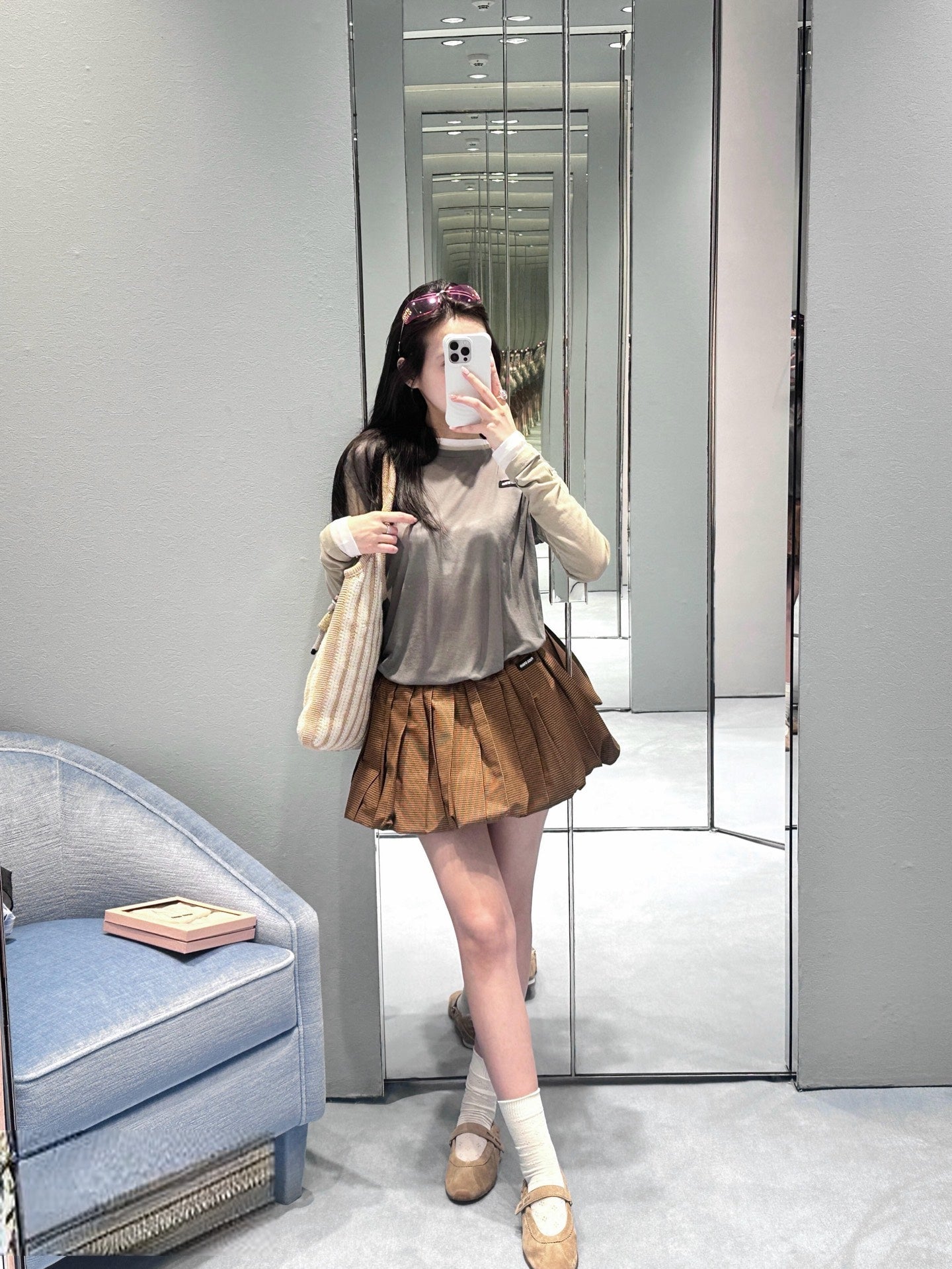 2026 Women's MM Logo Checkered Short Dress (FF768)