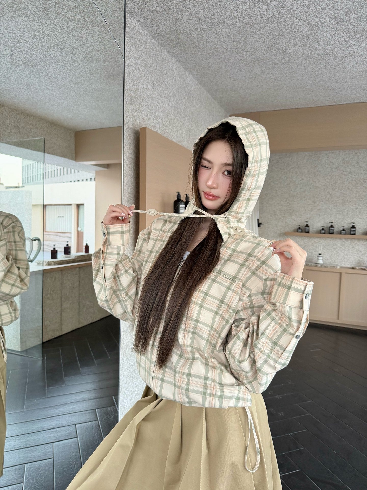 2026 Women's Acn Embroidered Checkered Hooded Jacket (FF762)