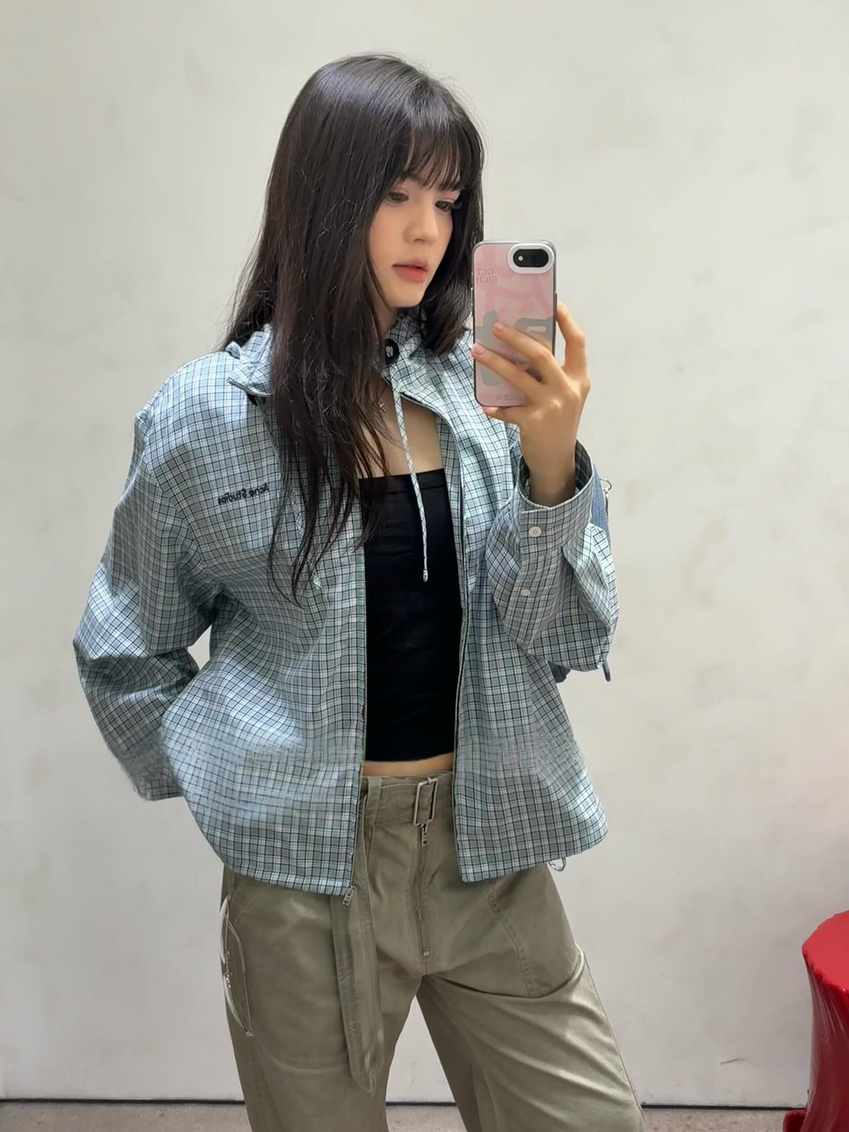 2026 Women's Acn Embroidered Checkered Hooded Jacket (FF762)