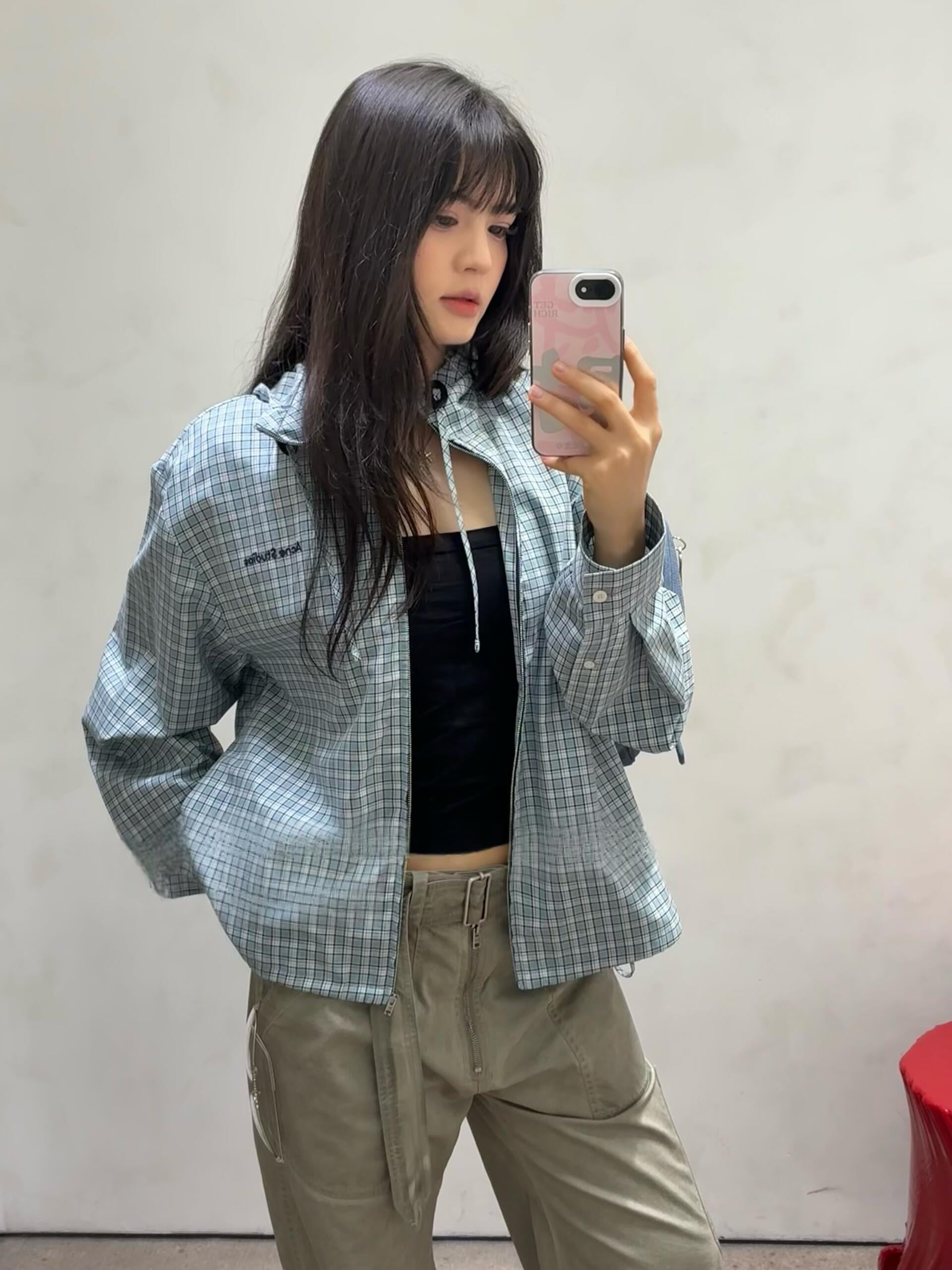 2026 Women's Acn Embroidered Checkered Hooded Jacket (FF762)