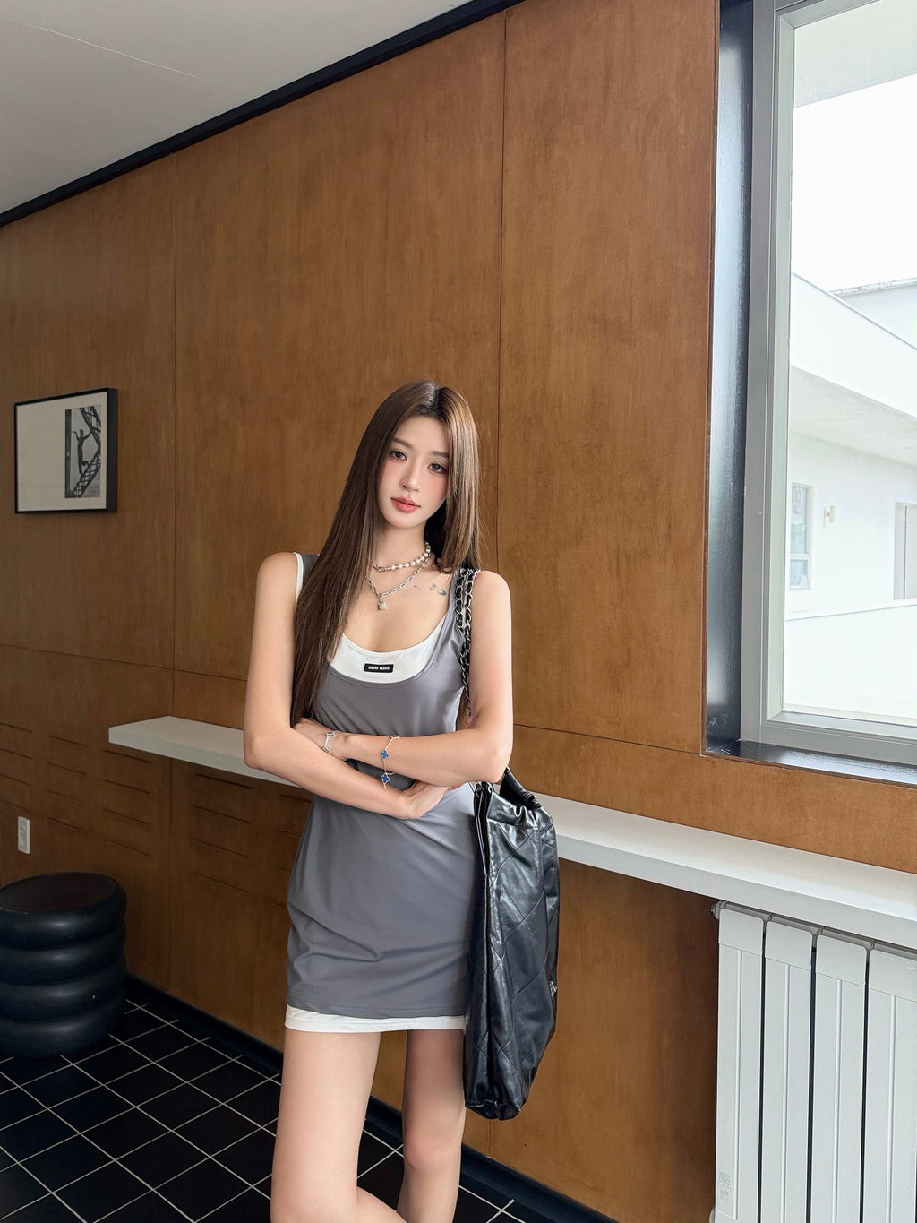 2026 Women's MM Logo Color-Contrasting Dress (FF778)