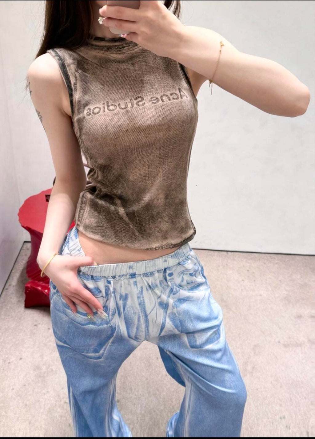 2026 Women's Acn Fake Two-Piece Logo Print Tank Top (EE442)