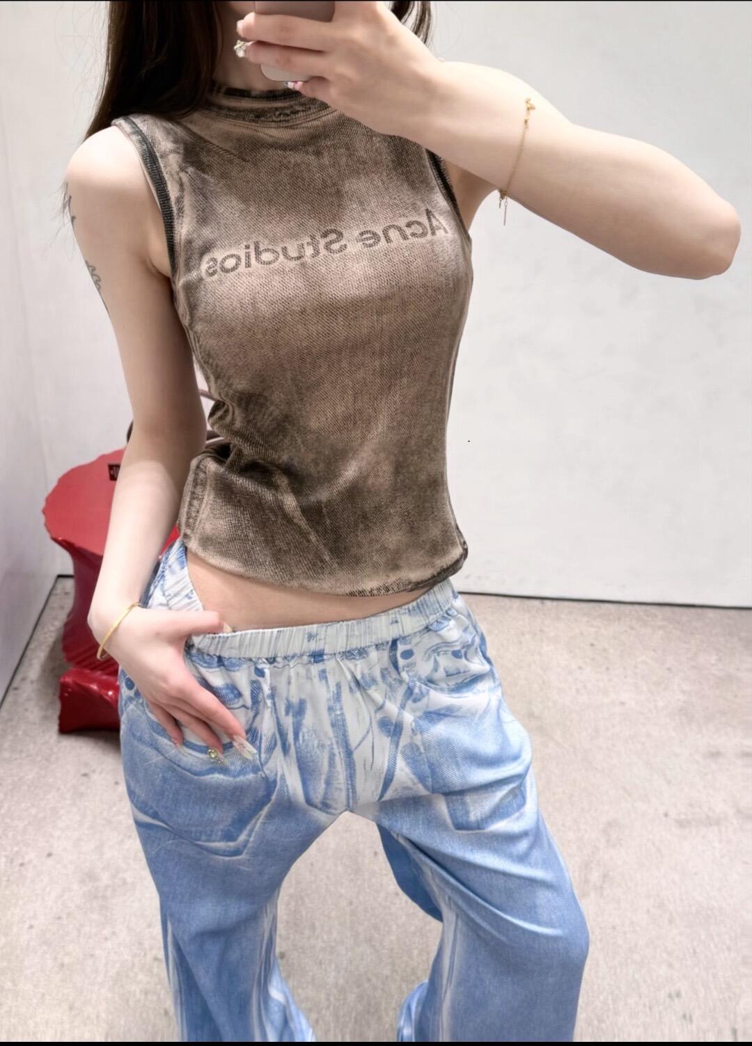 2026 Women's Acn Fake Two-Piece Logo Print Tank Top (EE442)