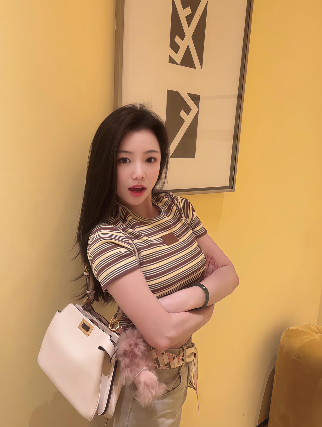 2026 Women's FF Leather Striped Short Sleeve (EE423)