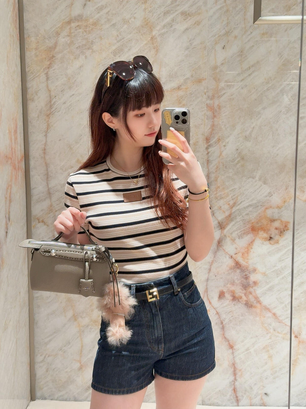 2026 Women's FF Leather Striped Short Sleeve (EE423)
