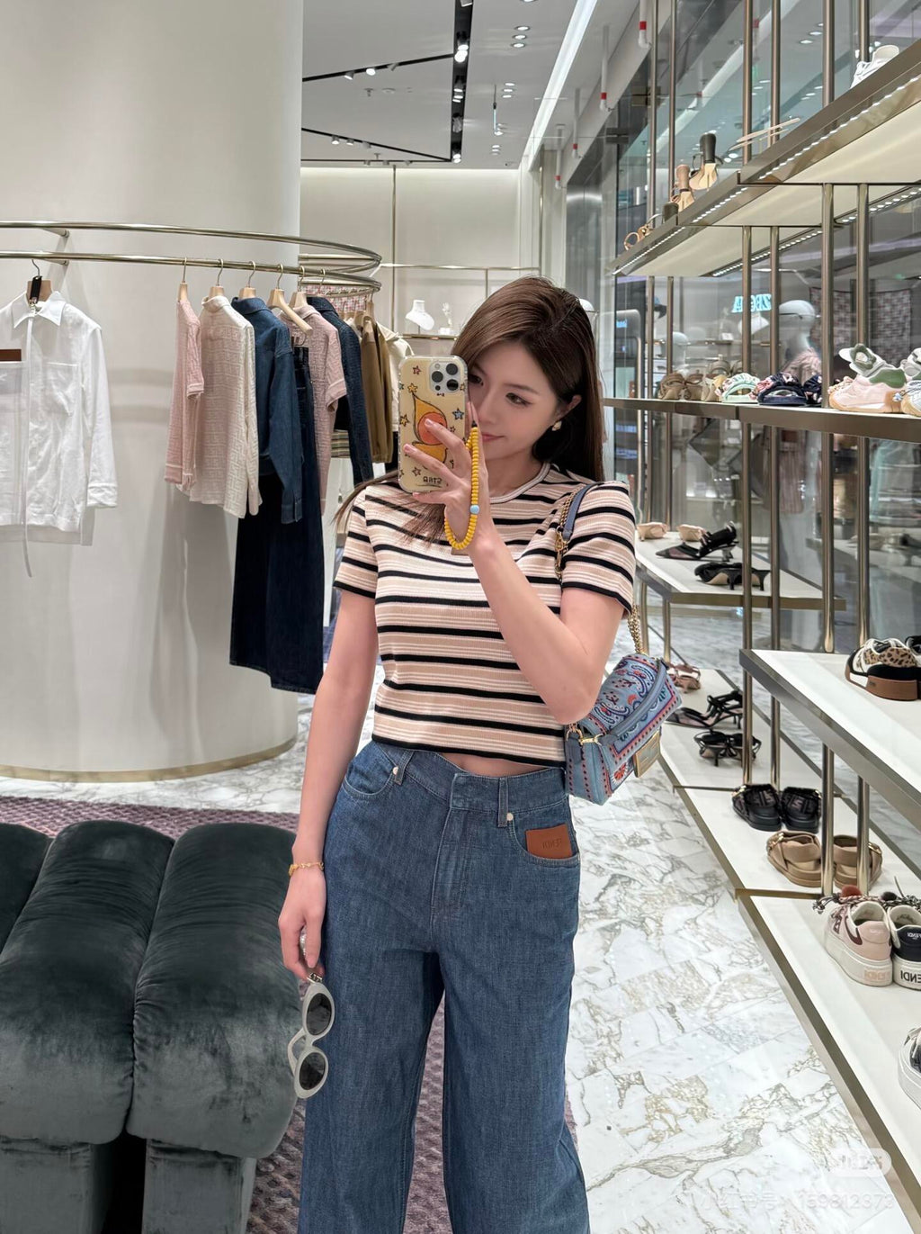 2026 Women's FF Leather Striped Short Sleeve (EE423)