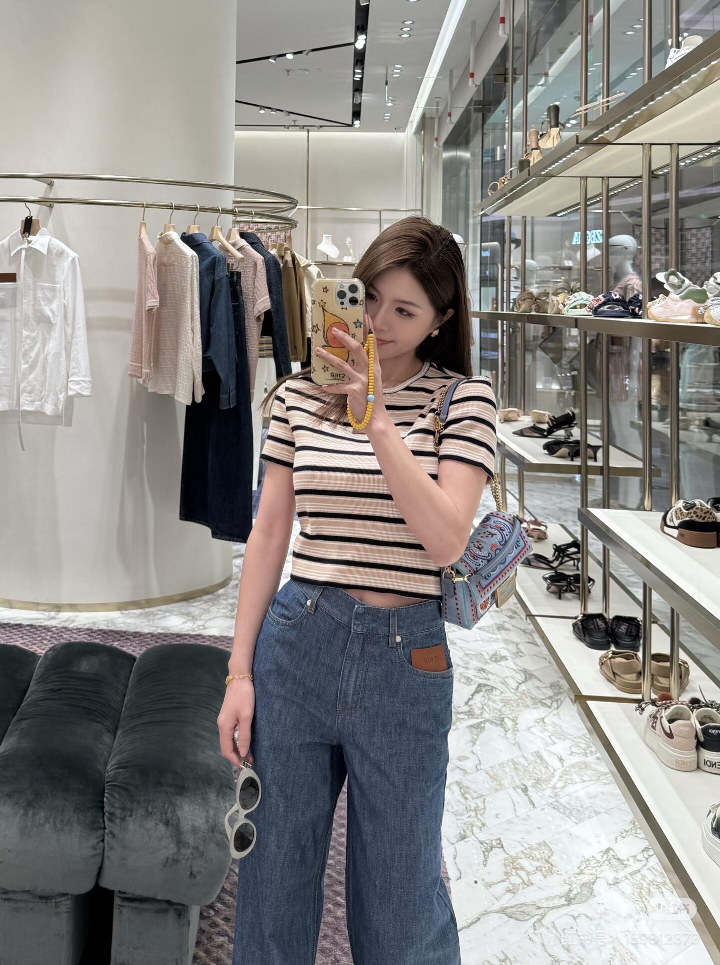 2026 Women's FF Leather Striped Short Sleeve (EE423)