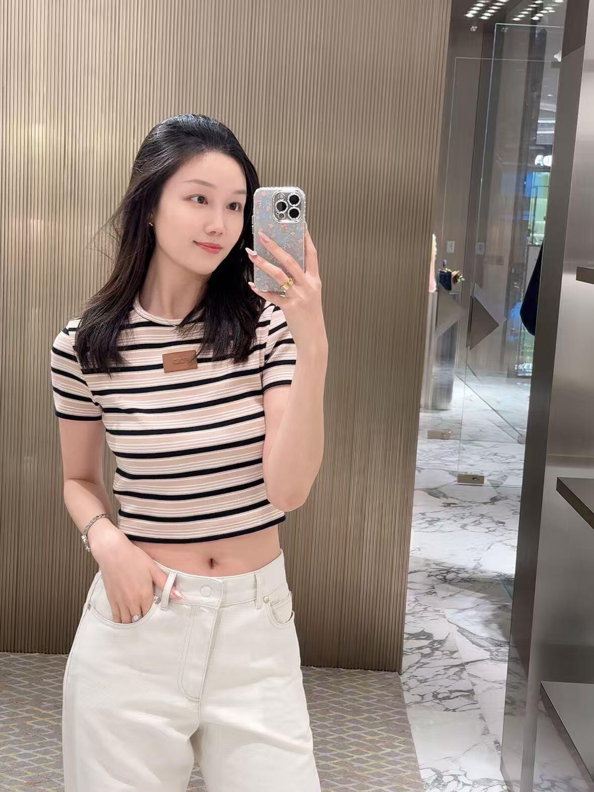 2026 Women's FF Leather Striped Short Sleeve (EE423)