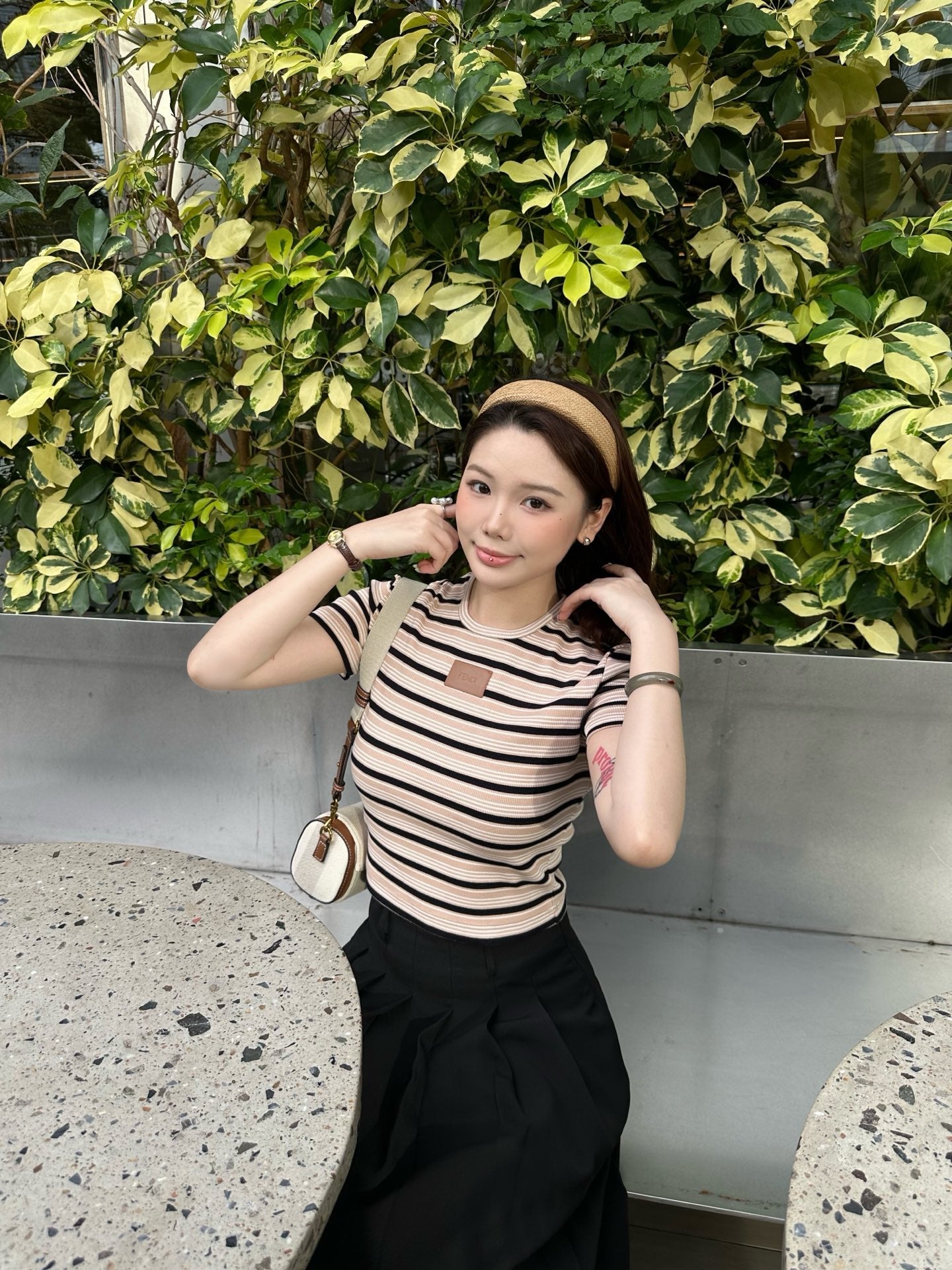 2026 Women's FF Leather Striped Short Sleeve (EE423)