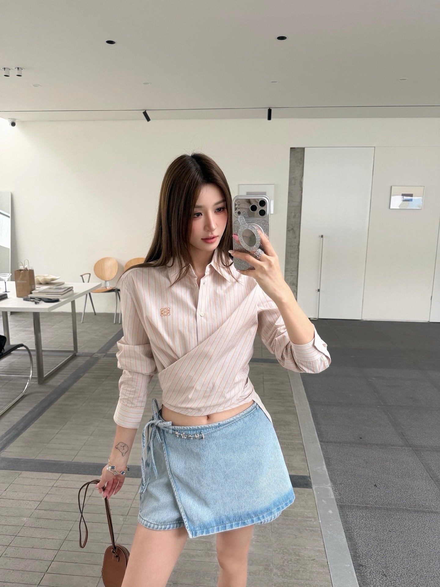 2026 Women's Way Embroidered Striped Laced Shirt (FF776)