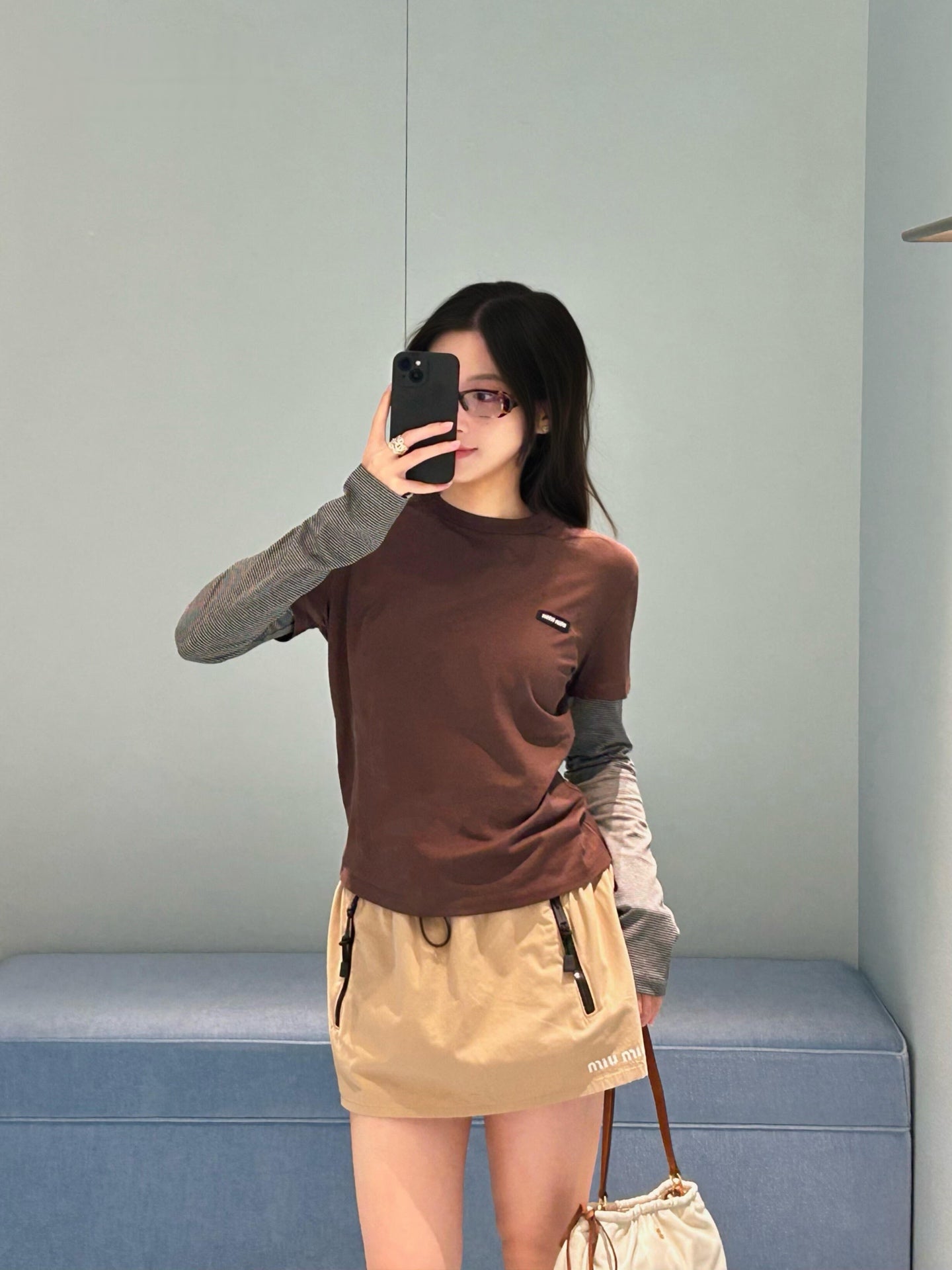 2026 Women's MM Logo Striped Fake Two-Piece Long-Sleeved (FF798)
