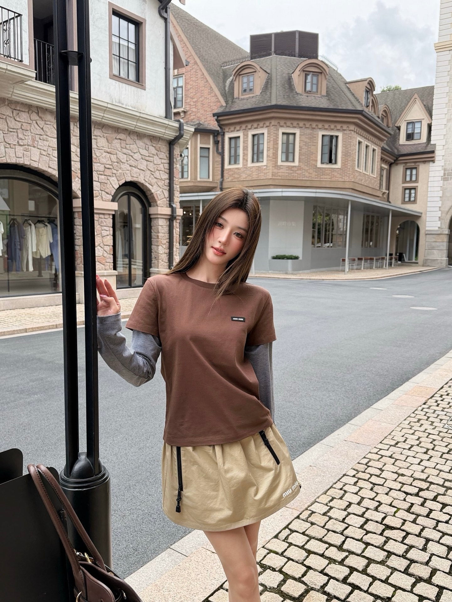 2026 Women's MM Logo Striped Fake Two-Piece Long-Sleeved (FF798)