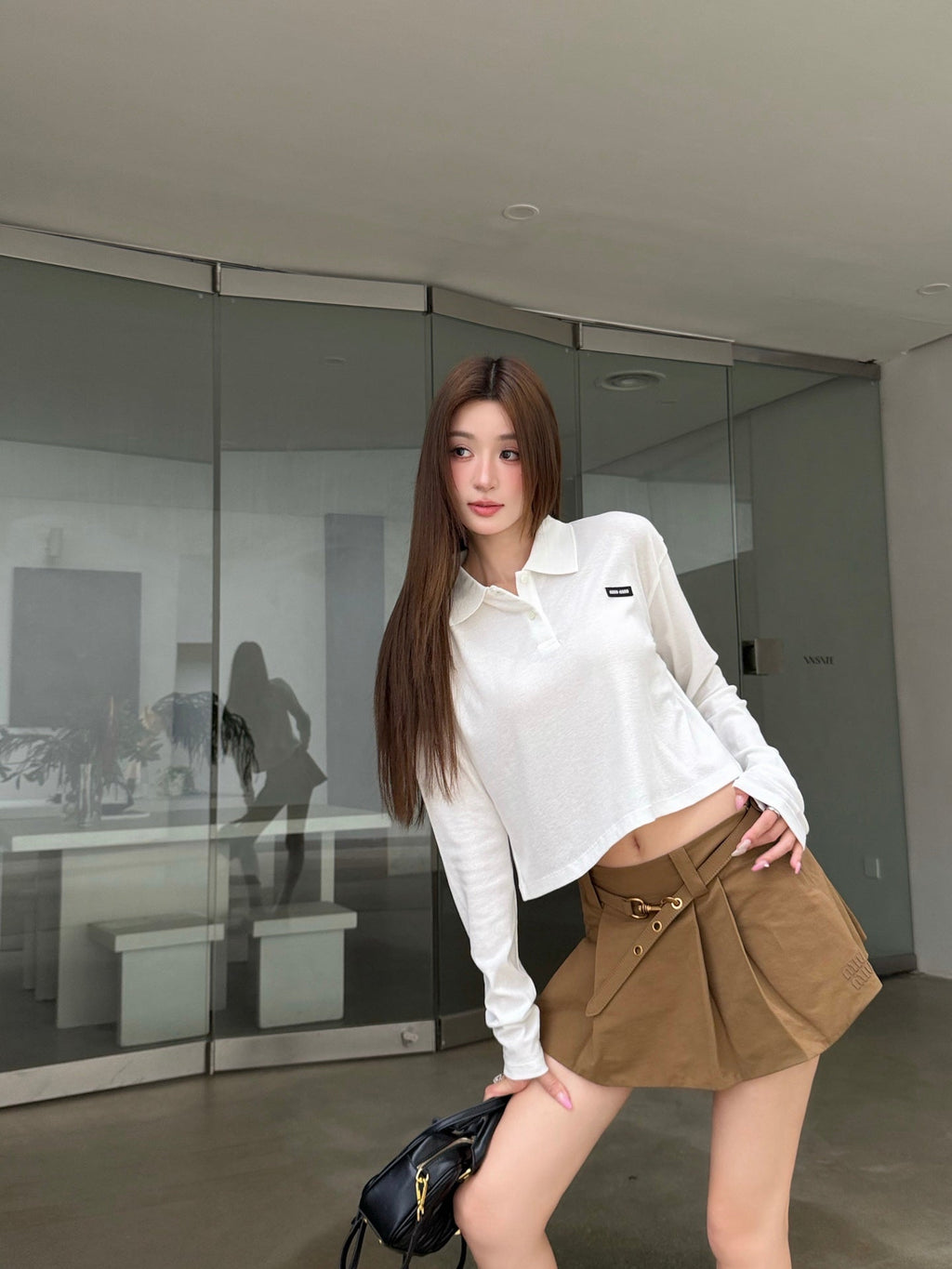2026 Women's MM Logo Polo Shirt Long Sleeve (FF786)