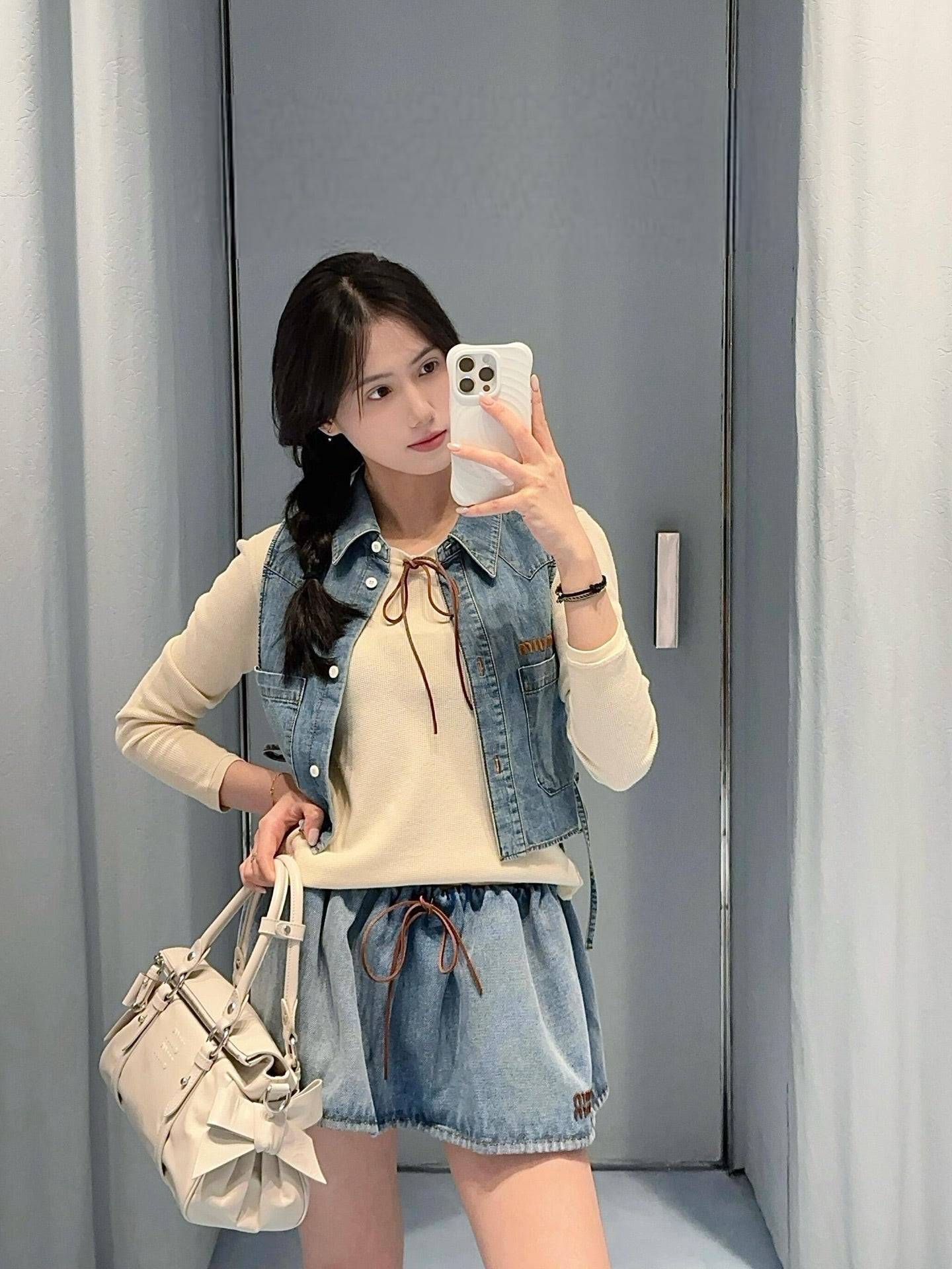 2026 Women's MM Logo Denim Short Skirt (EE432)