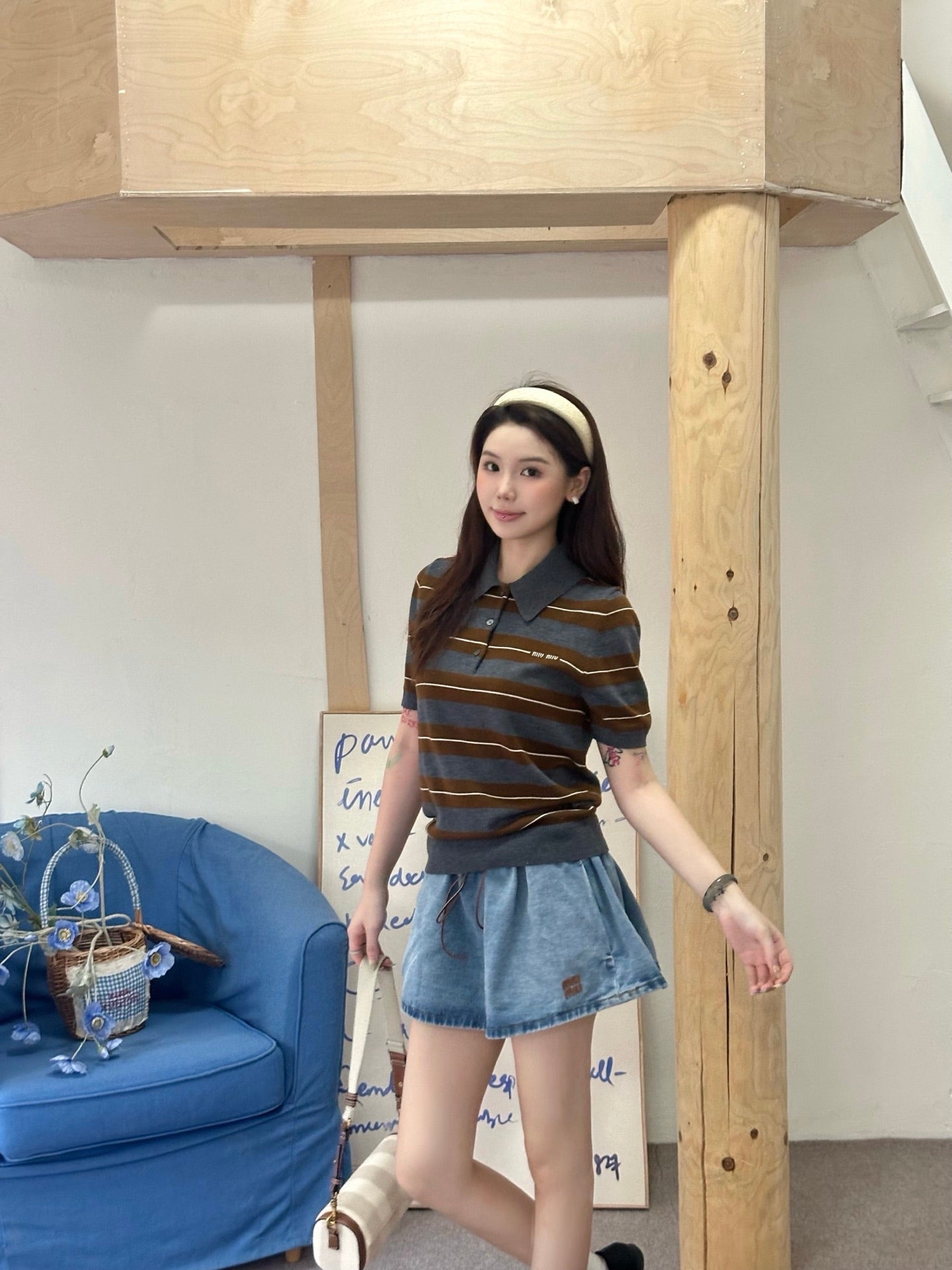 2026 Women's MM Logo Denim Short Skirt (EE432)
