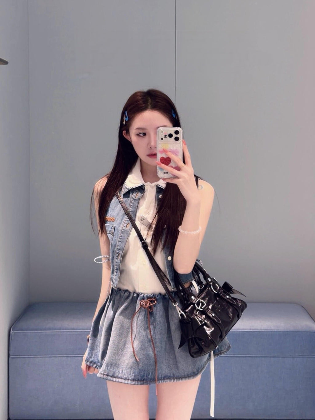 2026 Women's MM Logo Denim Short Skirt (EE432)