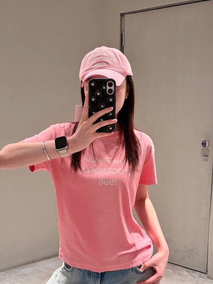 2026 Women's Acn Short-Sleeved T-Shirt with Screen-Printed Distressed Logo (FF731)