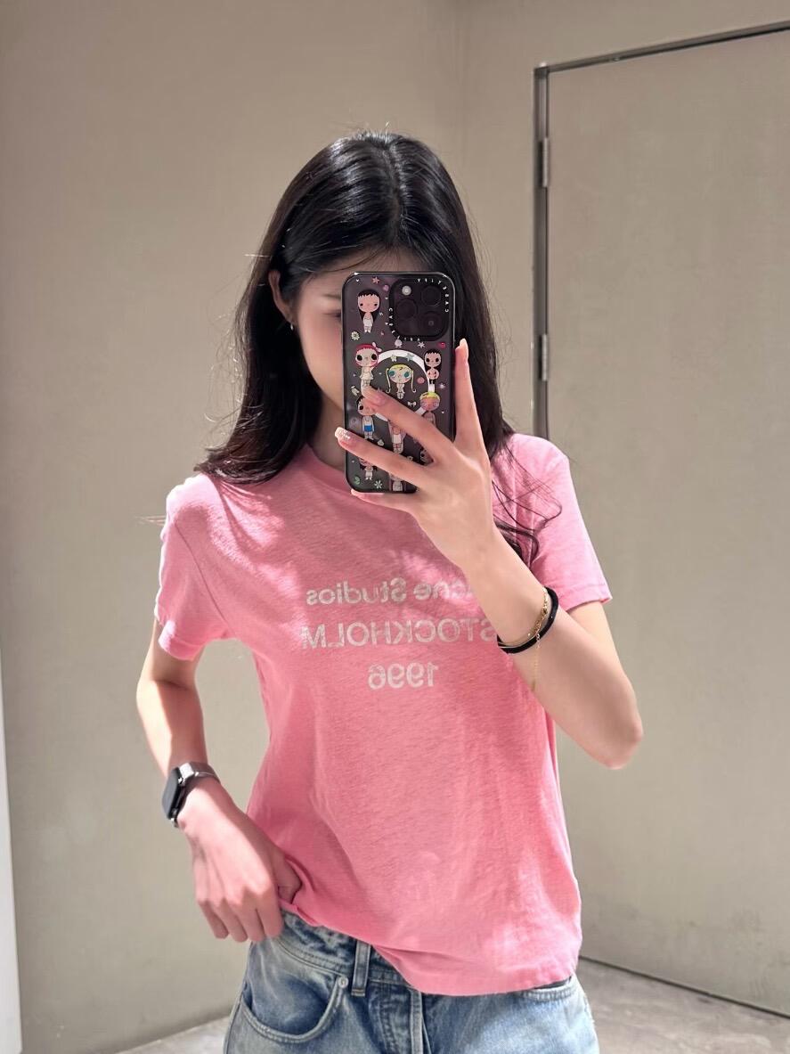 2026 Women's Acn Short-Sleeved T-Shirt with Screen-Printed Distressed Logo (FF731)