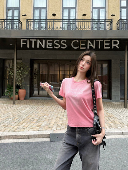 2026 Women's Acn Short-Sleeved T-Shirt with Screen-Printed Distressed Logo (FF731)