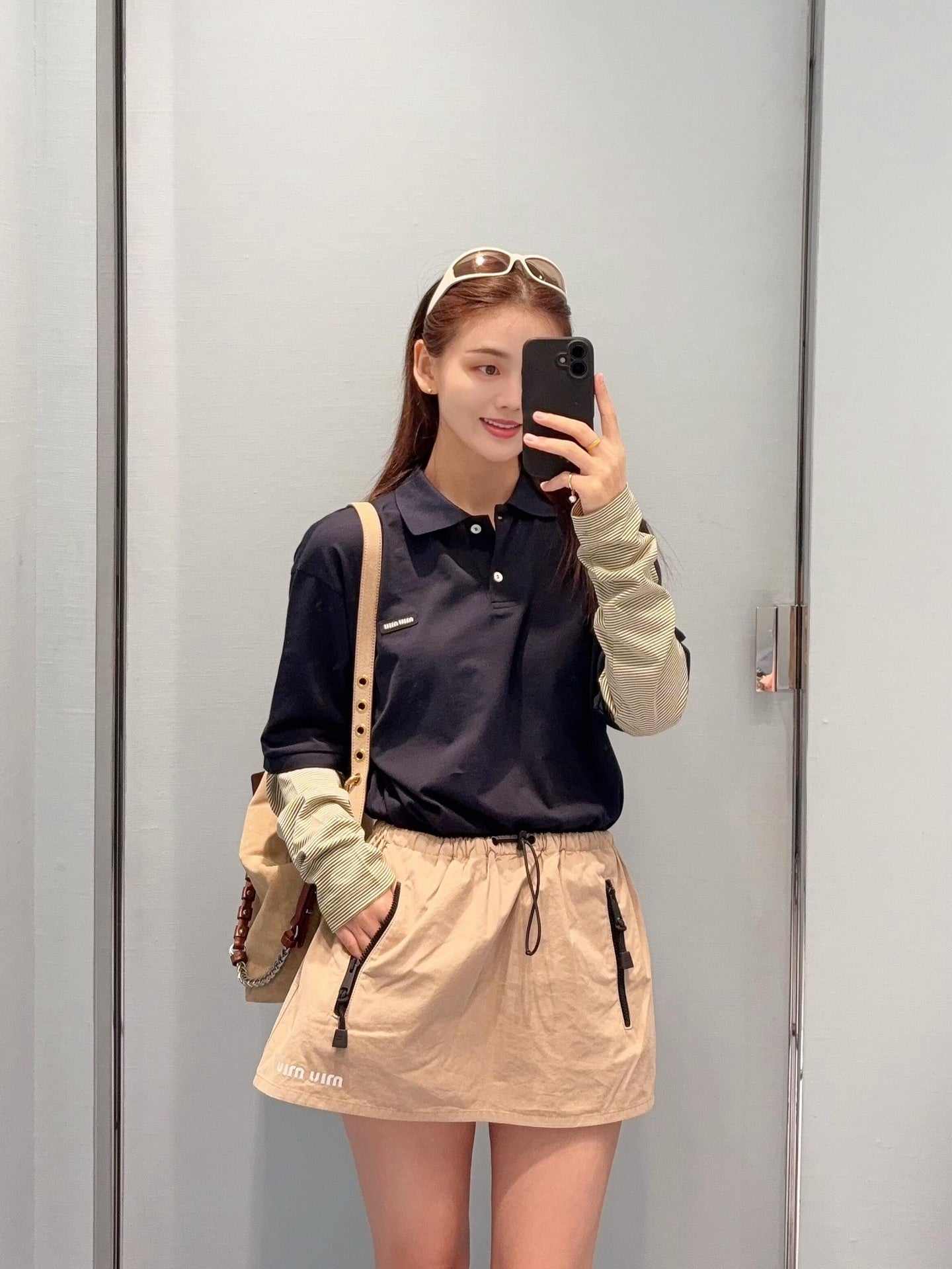 2026 Women's MM Logo Fake Two-Piece Polo Collar Long Sleeve (FF799)