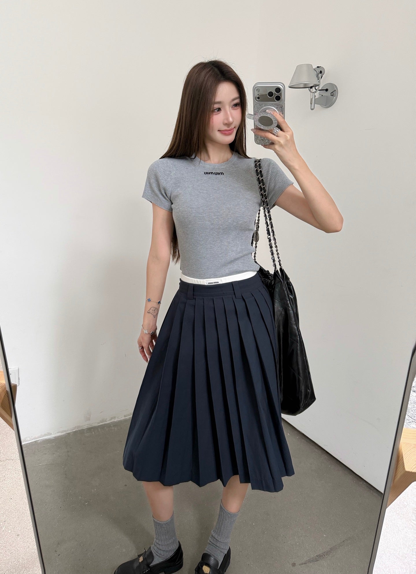 2026 Women's MM Logo Embroidered Pleated Skirt (FF775)