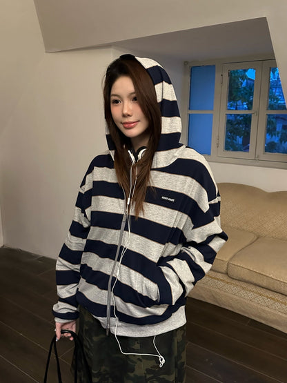 2026 Women's MM Logo Striped Hooded Coat (DD155)