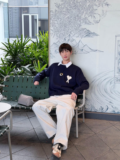 2026 New Model Heart A Heart Patterned Round-neck Sweater (25374-B15)