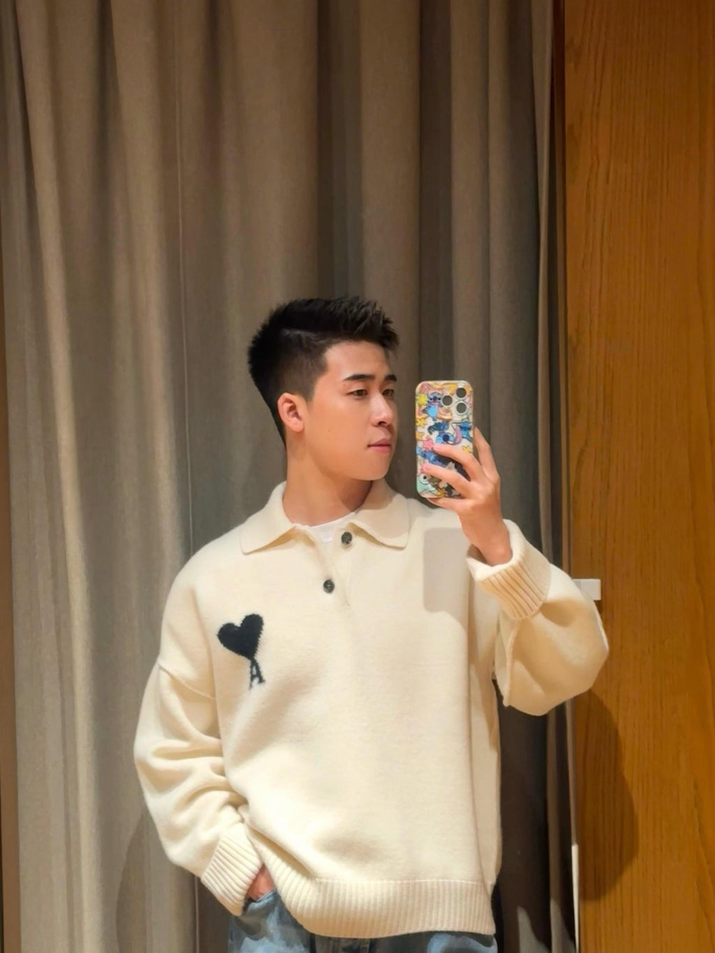 2026 New Model Heart A Heart Patterned Knitted Polo Shirt (25366-B25)