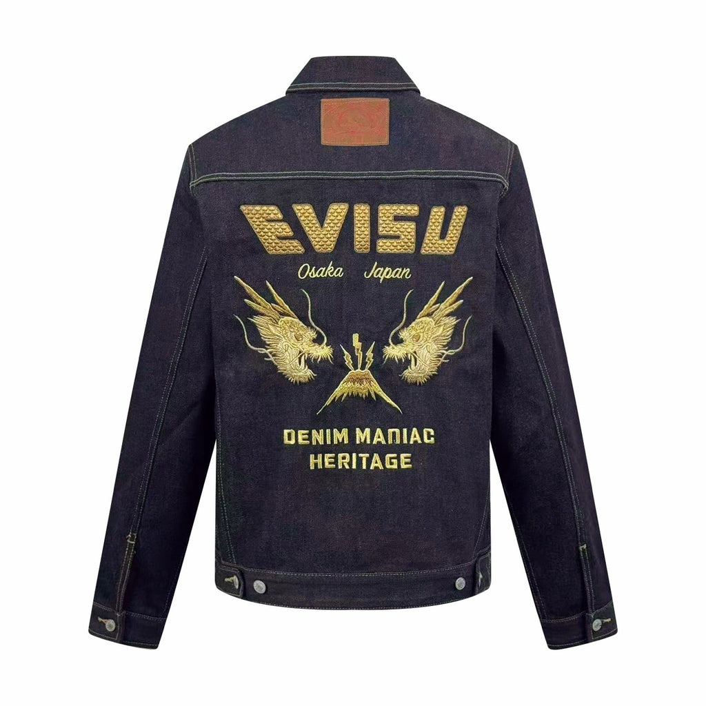 2026 New Arrival Ev Golden Dragon Embroidered Denim Jacket (25398-B85)