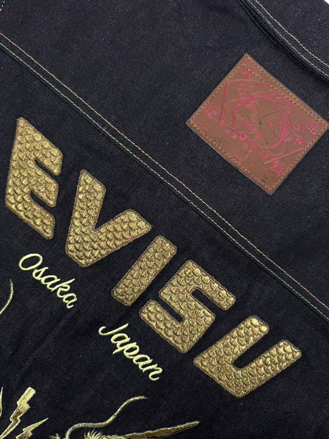 2026 New Arrival Ev Golden Dragon Embroidered Denim Jacket (25398-B85)