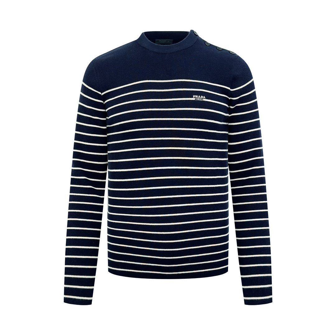 2026 New Triangle Brand Striped Embroidered Button-Side-Opening Jumper (25342-B35)