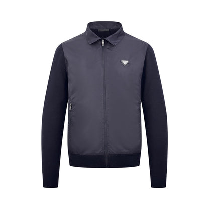 2026 New Triangle Brand Triangular Logo Knitted Patchwork Nylon Jacket (25359-B80)