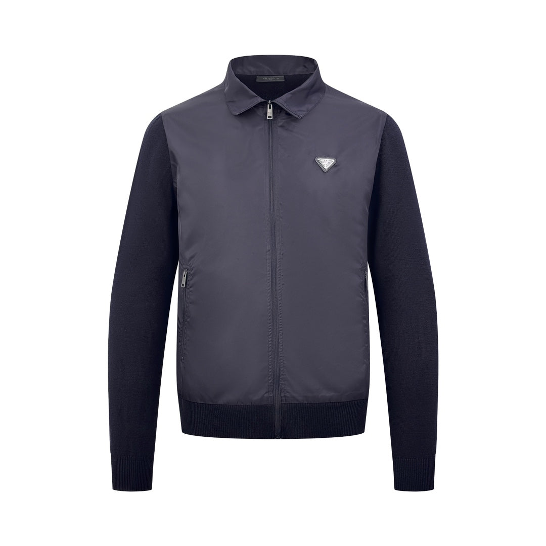 2026 New Triangle Brand Triangular Logo Knitted Patchwork Nylon Jacket (25359-B80)
