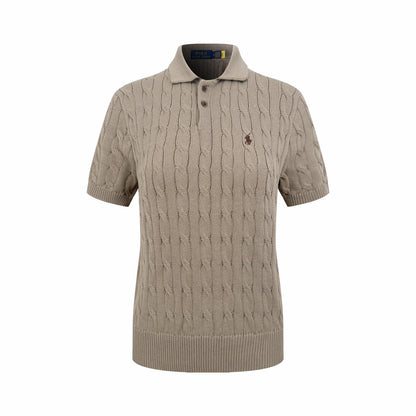 2026 Women's RL Cable-Knit Polo Neck Sweater (FF719)
