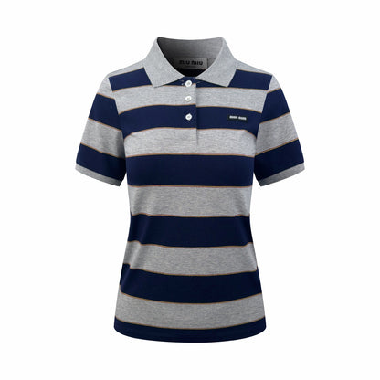 2026 Women's Striped Polo Shirt with MM Logo (FF707)