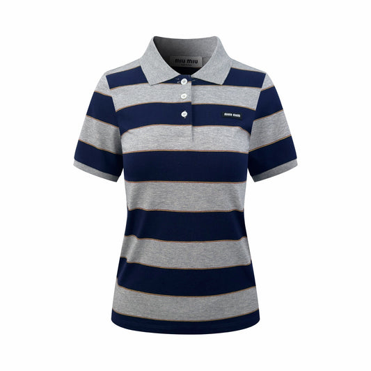 2026 Women's Striped Polo Shirt with MM Logo (FF707)