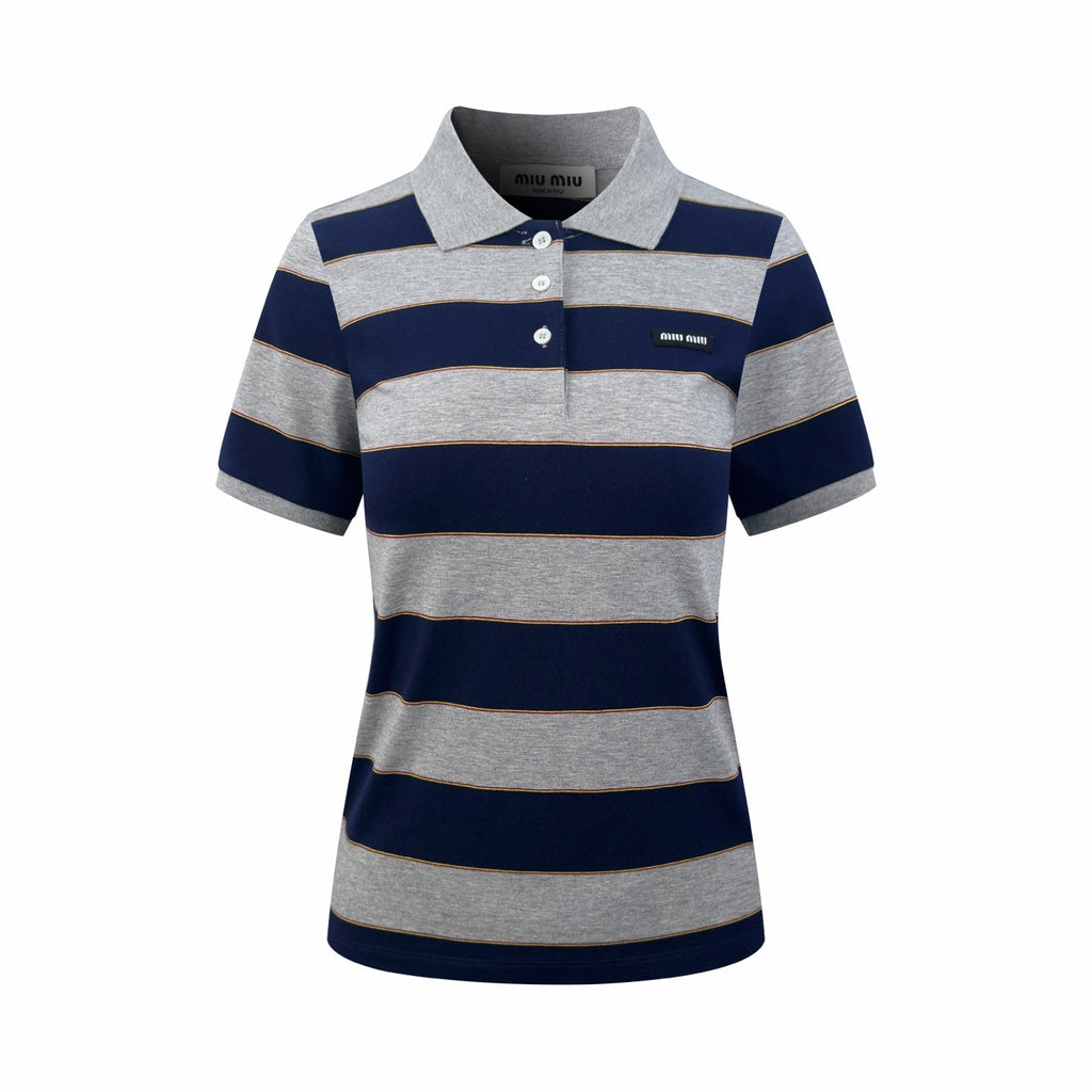 2026 Women's Striped Polo Shirt with MM Logo (FF707)