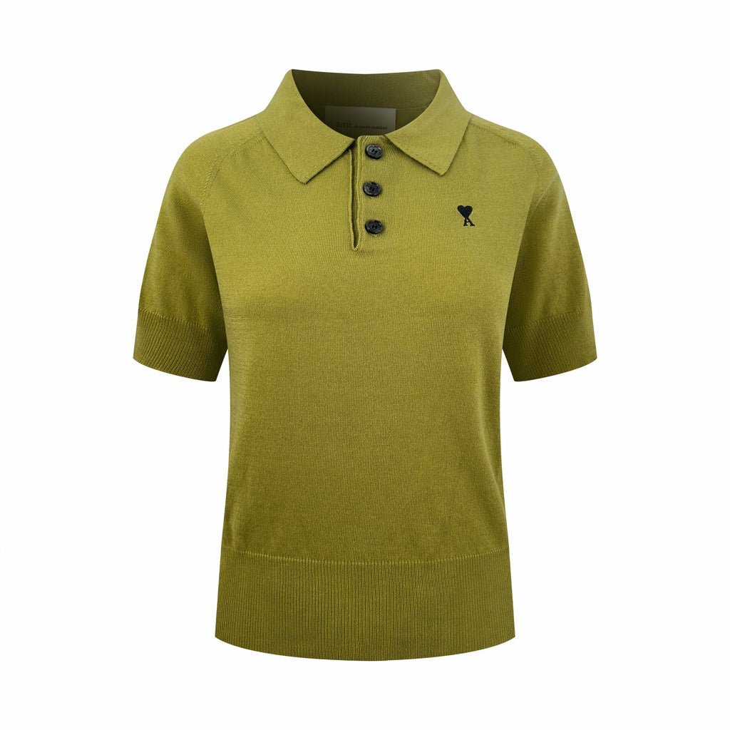 2026 Women's Heart A Embroidered Polo Neck Knit Top (DD112)