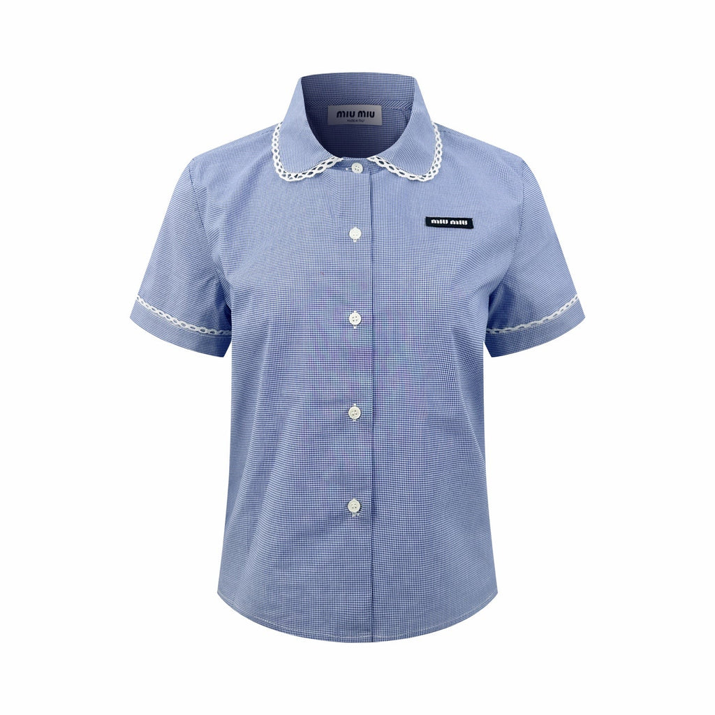 2026 Women's MM Logo Check Short-Sleeved Shirt (FF723)
