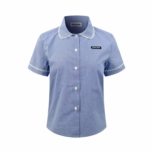 2026 Women's MM Logo Check Short-Sleeved Shirt (FF723)