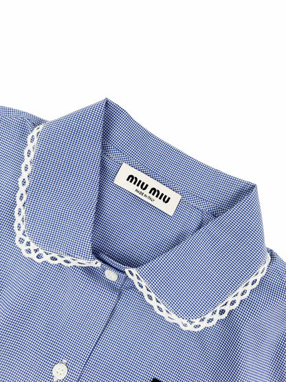 2026 Women's MM Logo Check Short-Sleeved Shirt (FF723)