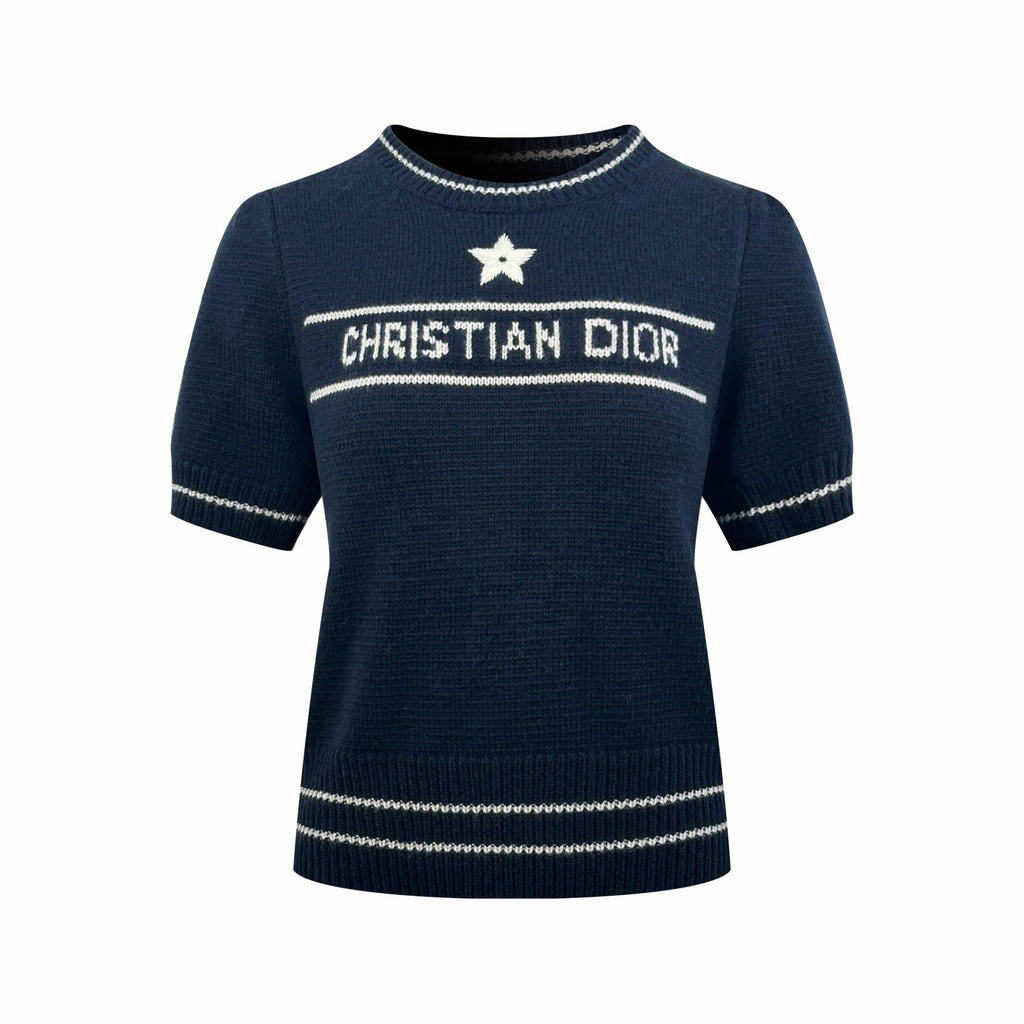 2026 Women's CD Embroidered Short-Sleeved Sweater (DD132)