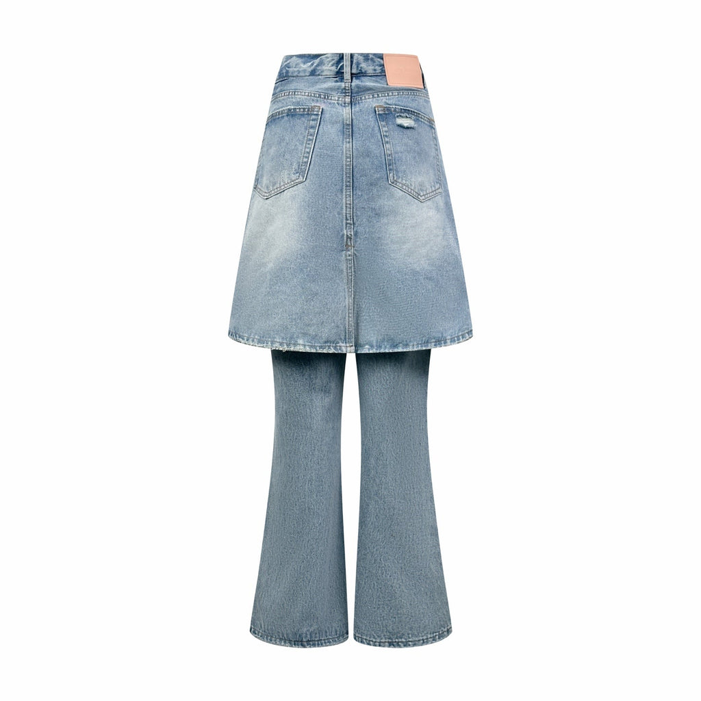 2026 Women's Acn Fake Two-Piece Denim Skirt Pants (FF751)