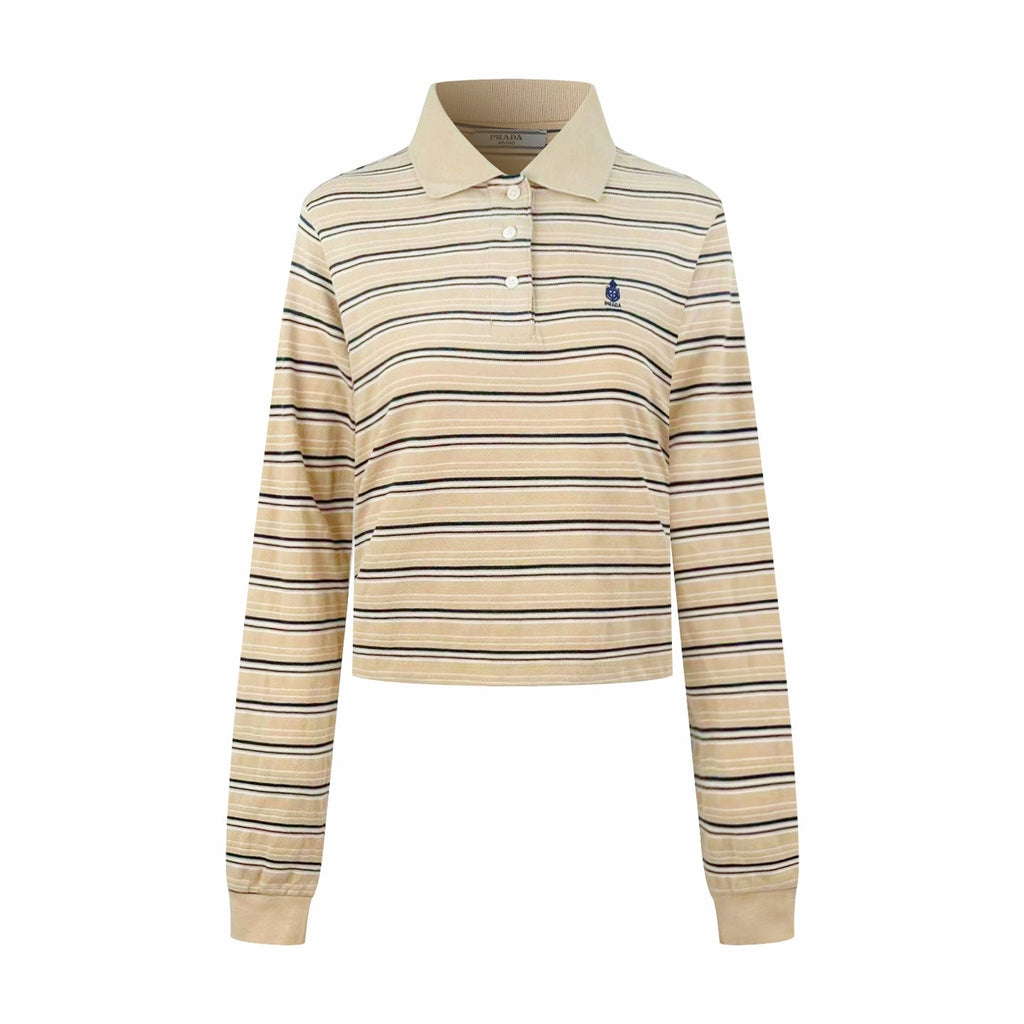 2026 Women's Triangle Brand Logo Striped Long-Sleeve Polo Shirt (FF753)