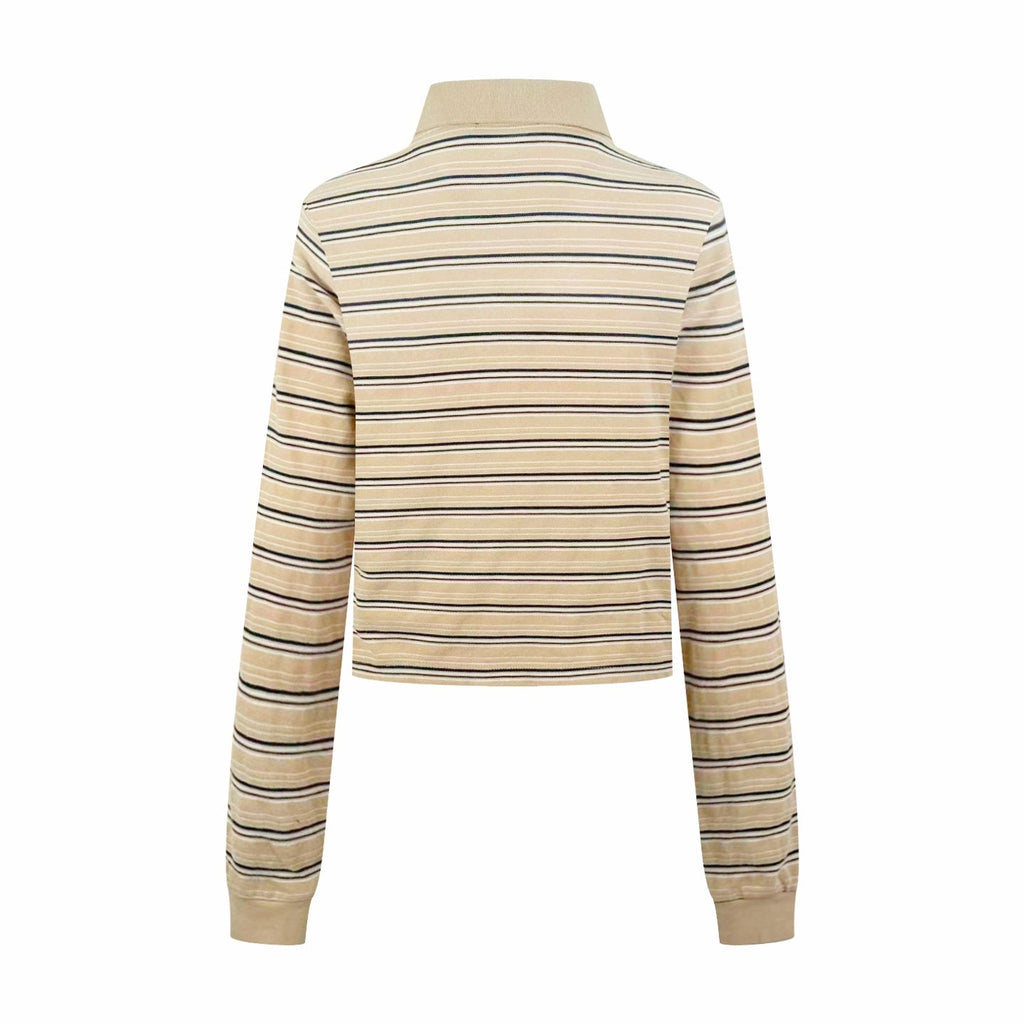 2026 Women's Triangle Brand Logo Striped Long-Sleeve Polo Shirt (FF753)