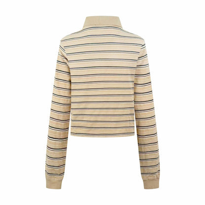 2026 Women's Triangle Brand Logo Striped Long-Sleeve Polo Shirt (FF753)
